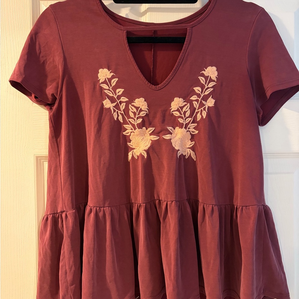 Embroidered Mauve Peplum Top